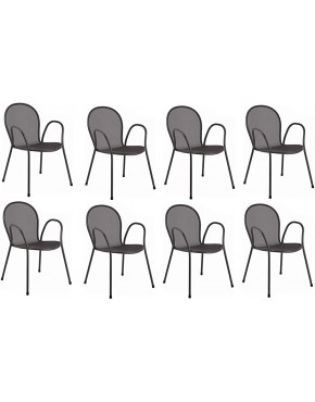 EMU Ronda Art. 116 Lot de 8 chaises avec accoudoirs Gris antique pour usage extérieur Fabriquées en Italie - BWM99XZCP