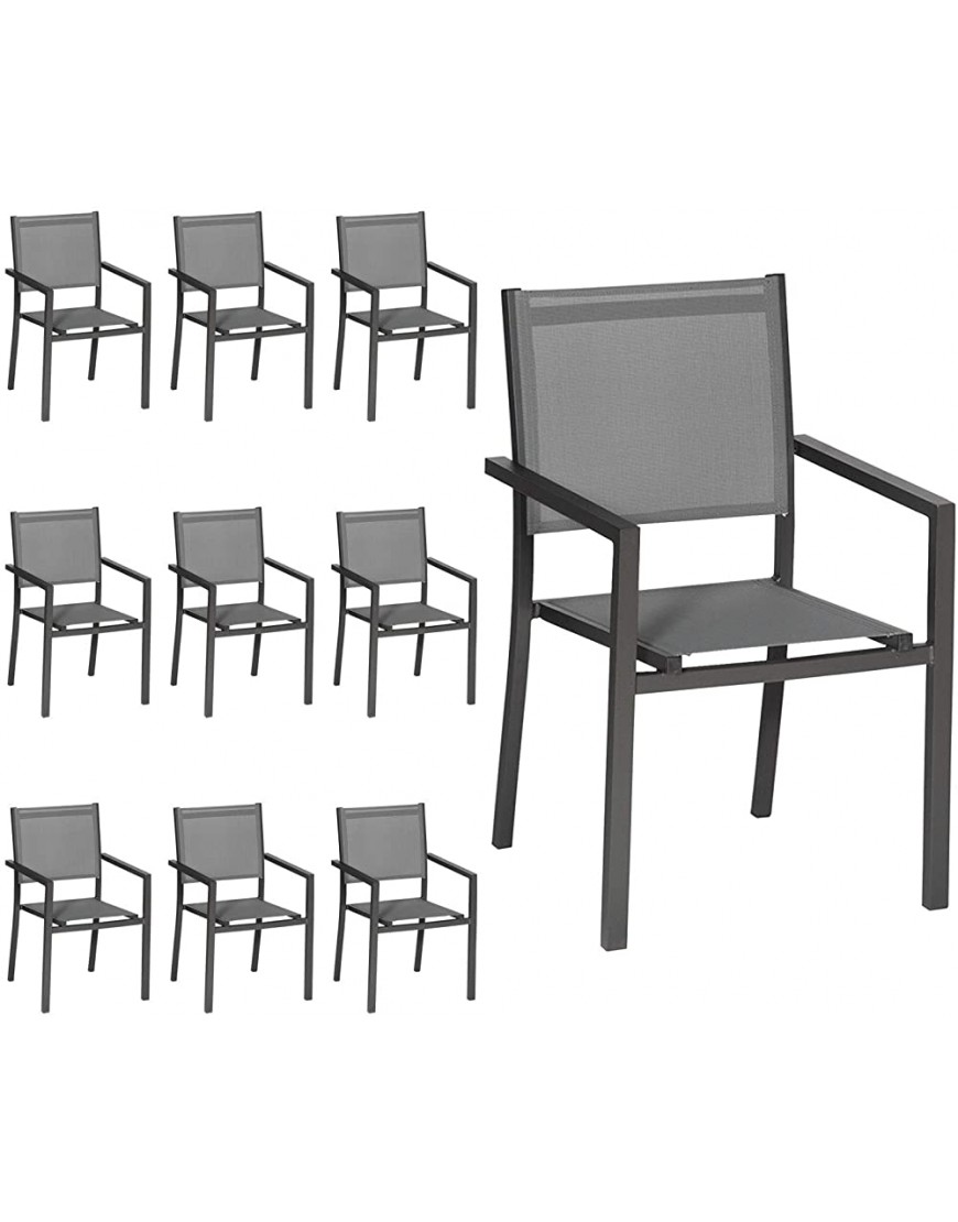 Happy Garden Lot de 10 chaises en Aluminium Anthracite textilène Gris - BN85KEDEU