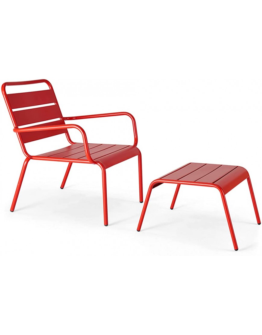 Palavas Lot de 2 fauteuils Relax avec Repose-Pieds en métal Rouge - B283WLQDB