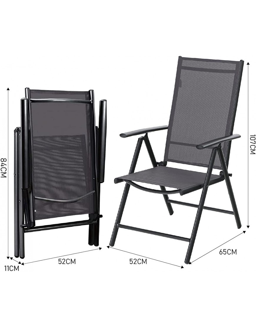 PHIVILLA Lot de 2 chaises de jardin avec cadre en aluminium 6 x réglables avec 7 positions d'assise chaises de jardin pliantes dossier haut résistant aux intempéries - B858VJWQI
