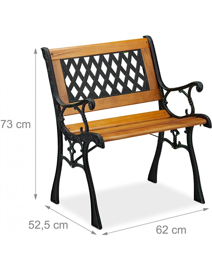 Relaxdays Chaise de Jardin avec accoudoirs résistante Basse Design Vintage Bois et Fonte,73x62x52,5 Nature-Noir - B59HNIXFA