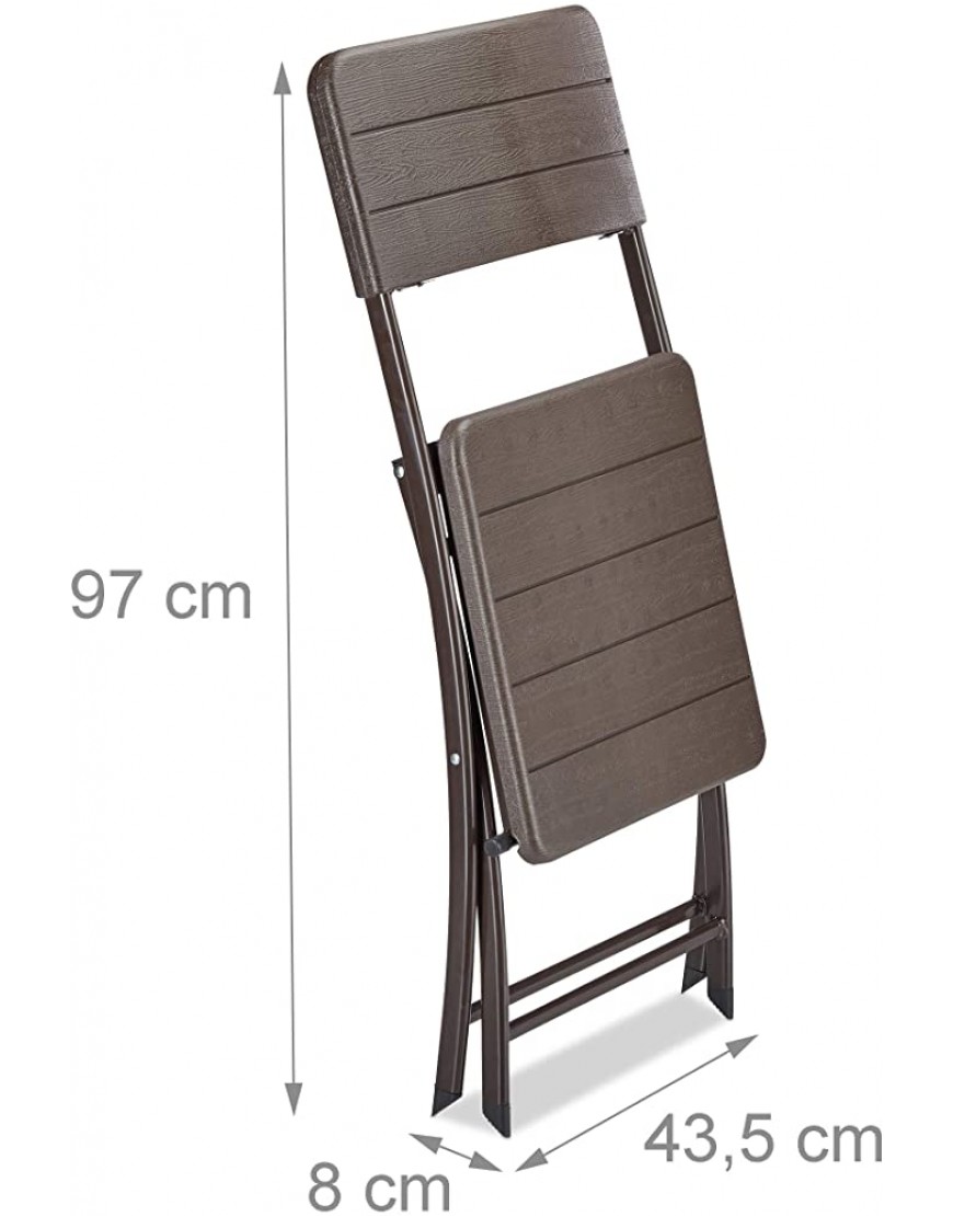 Relaxdays Chaise de Jardin Jeu de 2 Effet Bois résistant et Stable en Plastique pour Balcon Structure métallique Acier Marron Lot de 2 - BK5A6FTKS