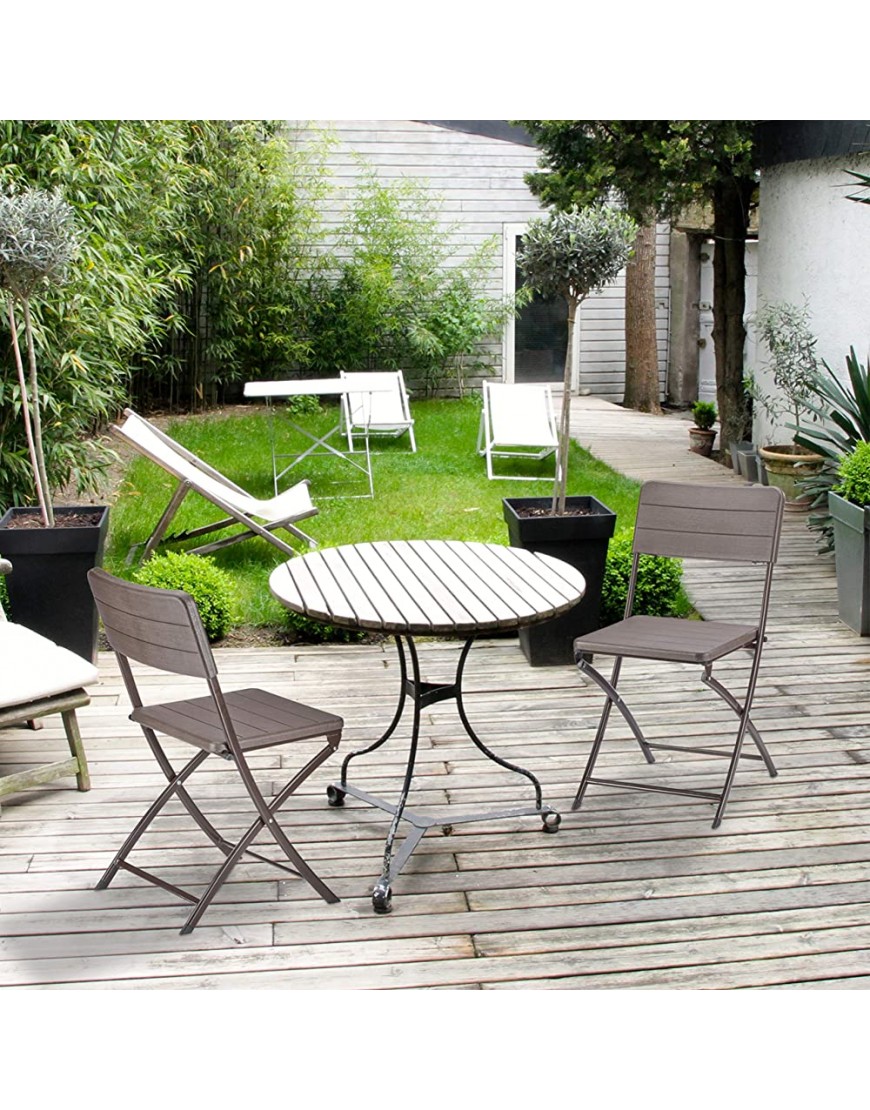 Relaxdays Chaise de Jardin Jeu de 2 Effet Bois résistant et Stable en Plastique pour Balcon Structure métallique Acier Marron Lot de 2 - BK5A6FTKS
