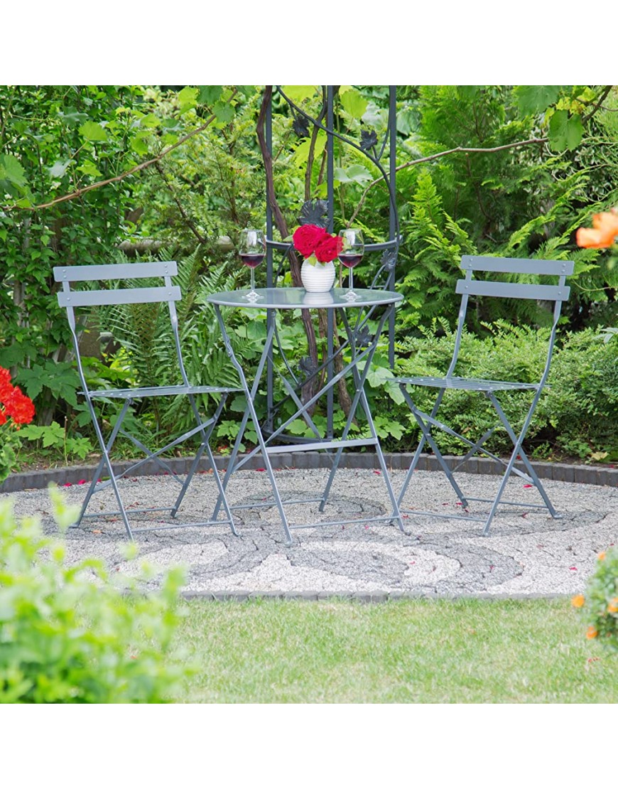 Relaxdays Ensemble table et chaises de bistrot ronds 60 x 60 cm pliants en métal jardin extérieur gris - B76H6GVDE