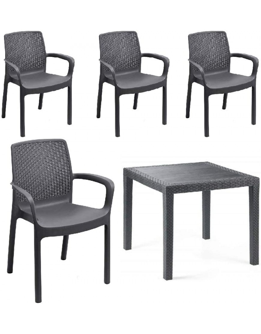 Tomaino Lot de 4 chaises et 1 table de jardin en plastique imitation rotin - BKAWJFGZZ