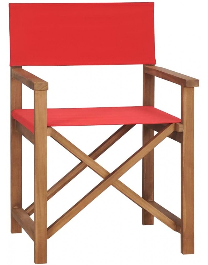 vidaXL Bois de Teck Solide Chaise de Metteur en Scène Chaise de Camping Chaise d'Extérieur Chaise de Jardin Chaise de Directeur Plage Rouge - BQK52SBMW