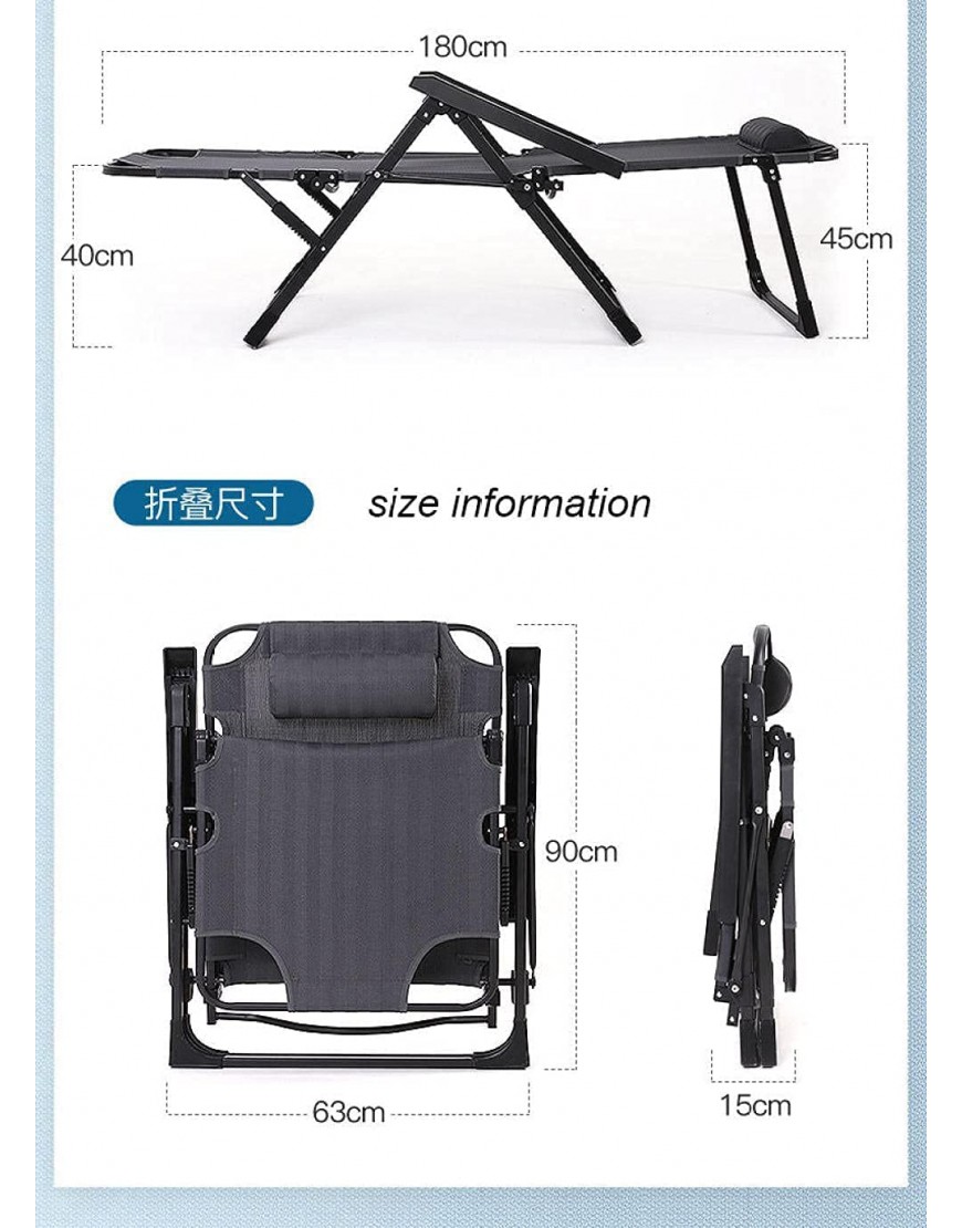 Chaise Longue Multi-Positions Chaise de Sieste de Bureau zéro gravité Chaise de Plage avec Oreiller inclinable Pliant réglable à 5 Vitesses Rayures Dray + Coton - B419HUSMW