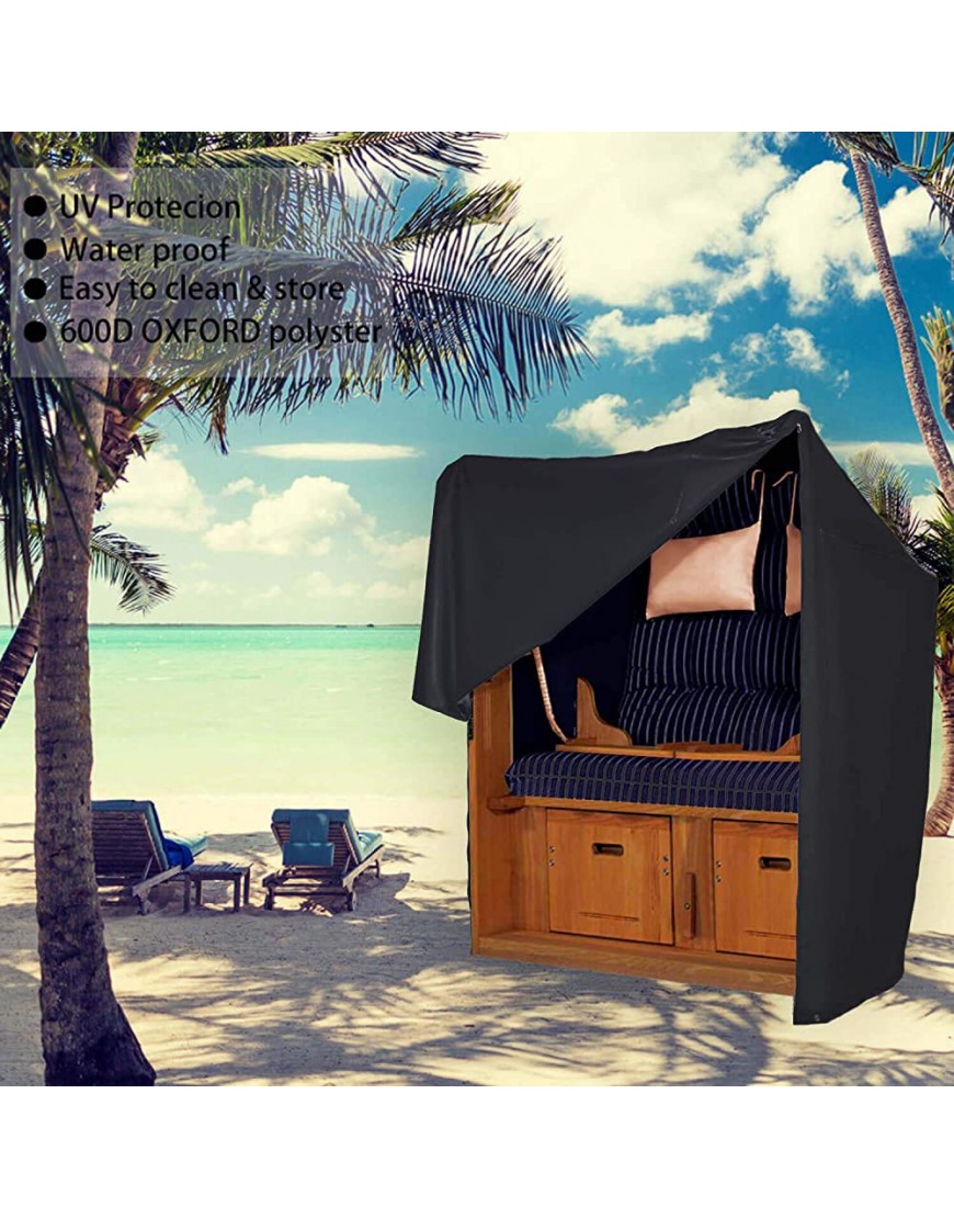 PJDH Housse de chaise de plage en tissu Oxford 600D 135 x 105 x 175 x 140 cm Imperméable à l'eau et aux UV pour chaise de plage en osier avec toit Noir DHBCC-BK - BKW6AMIGH
