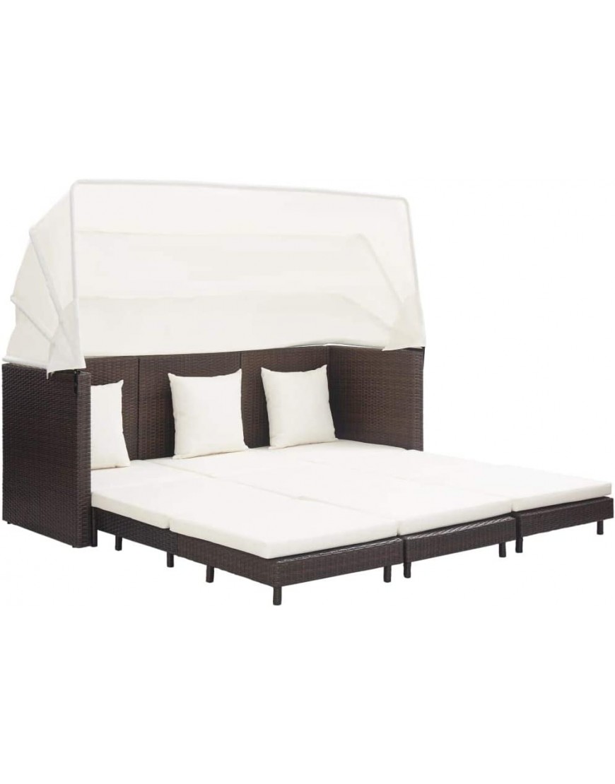 vidaXL Canapé-lit de Jardin 3 Places avec Capote en rotin synthétique Marron - BK1HJDMBX