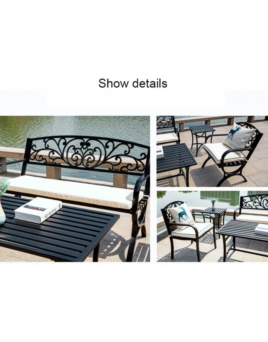 Ensemble de 5 pièces de banc de jardin extérieur banc en métal Tables et chaises de balcon de loisirs avec structure en acier Banc de jardin avec dossier et accoudoirs dans les jardins de pelouse - BNA54PISM