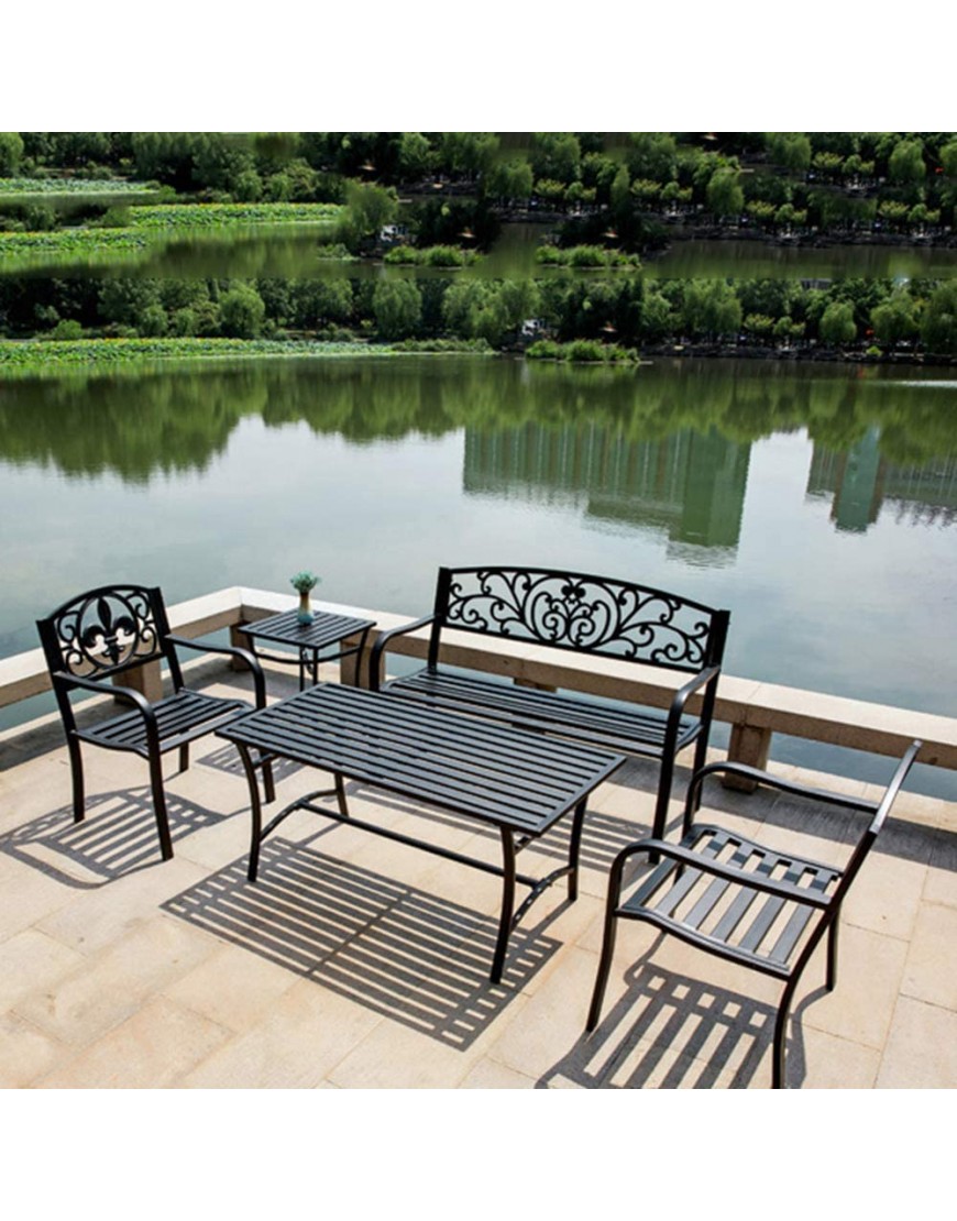 Ensemble de 5 pièces de banc de jardin extérieur banc en métal Tables et chaises de balcon de loisirs avec structure en acier Banc de jardin avec dossier et accoudoirs dans les jardins de pelouse - BNA54PISM
