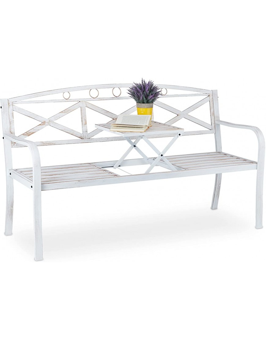 Relaxdays Table Pliante 2-3 Places en métal Banc de Jardin et Balcon 88 x 150 x 60 cm Blanc Bronze - BWWE6VRUY