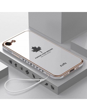 Miagon Placage Bumper Housse pour iPhone 7 8,Érable Feuille Silicone Gel Souple Housse Étui de Protection Case Coque avec Dragonne,Blanc - B93HVRTZH
