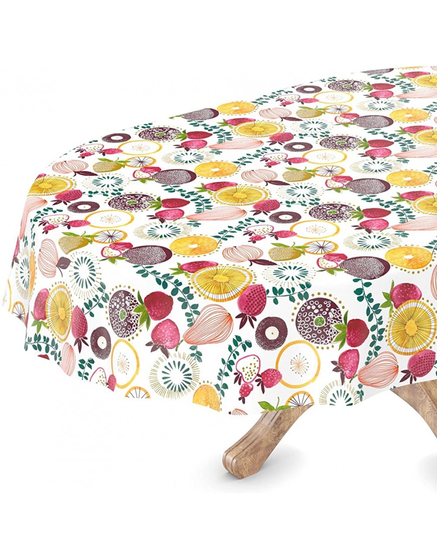 Nappe de table en toile cirée lavable ovale bord coupé jardin des fruits facile d'entretien 140 x 180 cm - BJNB4HYDN